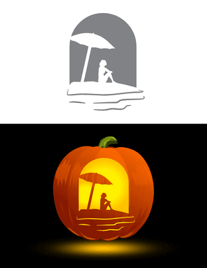 Woman Sitting on Beach Pumpkin Stencil