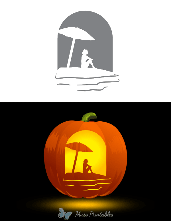 Woman Sitting on Beach Pumpkin Stencil