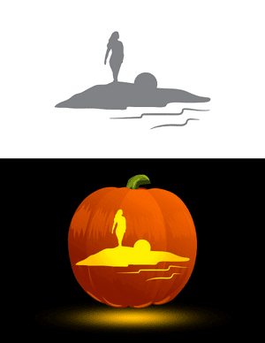 Woman Walking on Beach Pumpkin Stencil