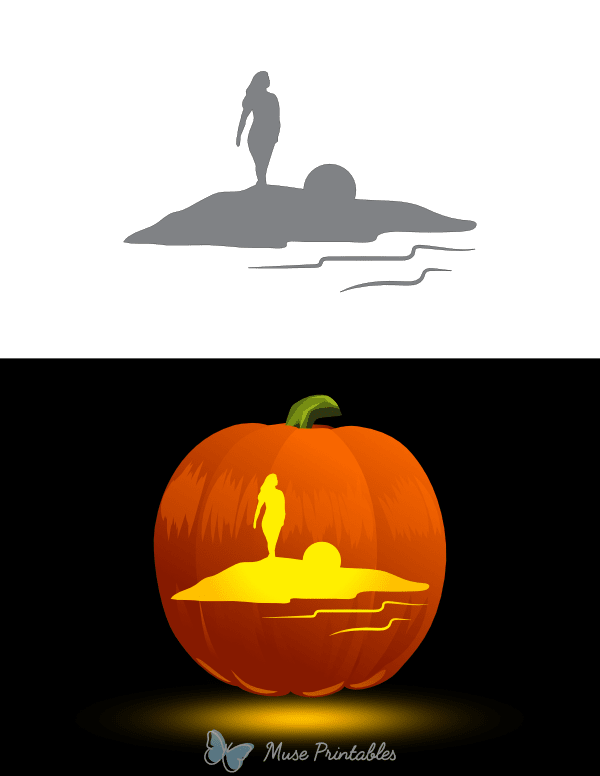 Woman Walking on Beach Pumpkin Stencil