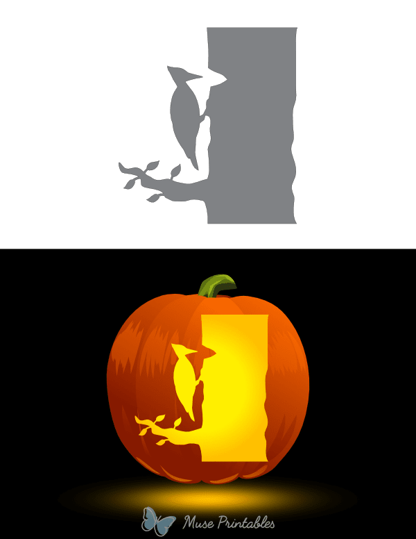 Woodpecker on Tree Pumpkin Stencil