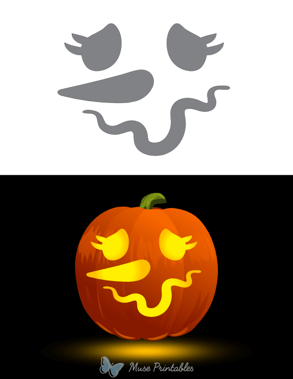 Worried Female Snowman Face Pumpkin Stencil