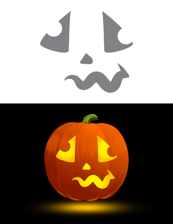 Worried Jack-o'-lantern Face Pumpkin Stencil