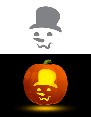 Worried Snowman Face With Top Hat Pumpkin Stencil