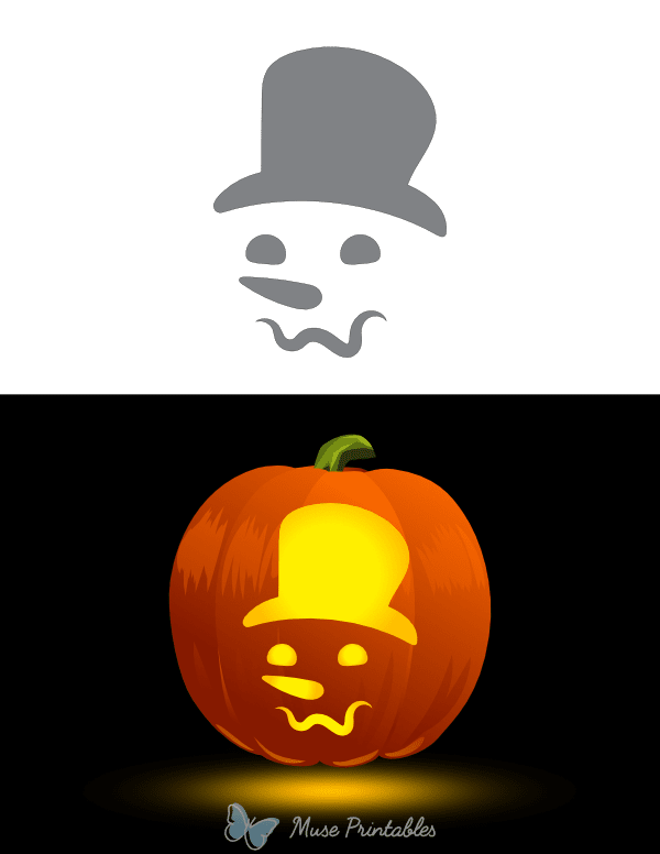 Worried Snowman Face With Top Hat Pumpkin Stencil