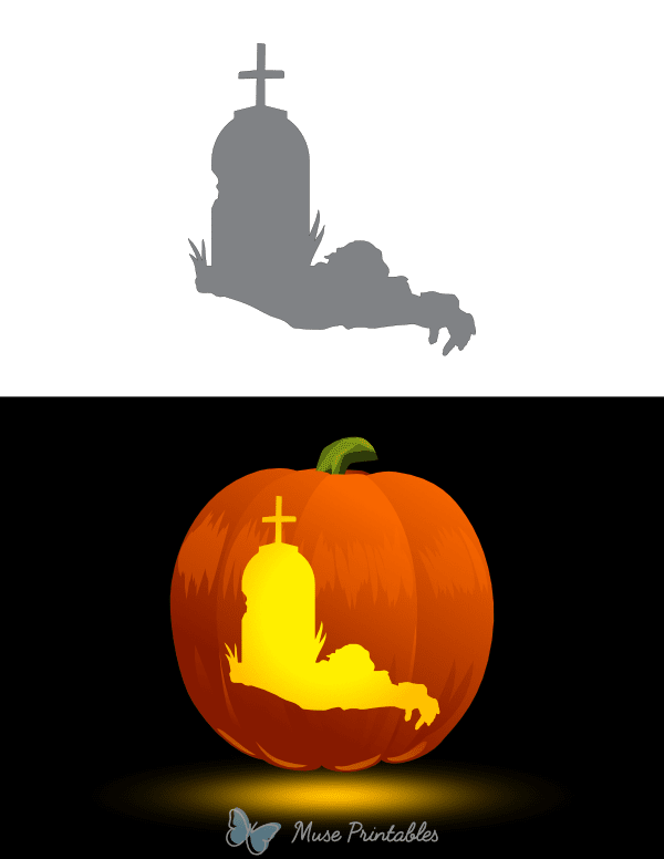 Zombie and Tombstone Pumpkin Stencil