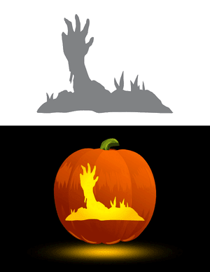 Zombie Arm Reaching Out of Ground Pumpkin Stencil