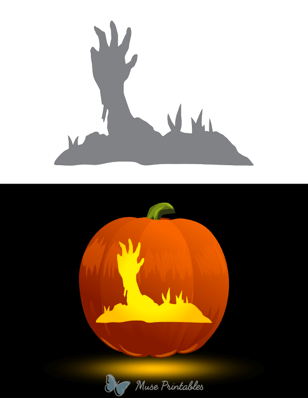 Zombie Arm Reaching Out of Ground Pumpkin Stencil