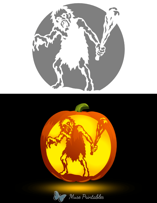 Zombie Caveman Pumpkin Stencil