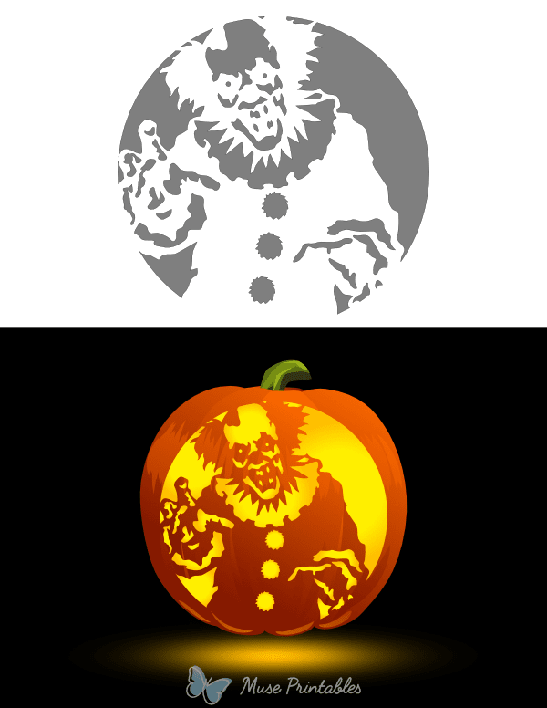 Zombie Clown Pumpkin Stencil