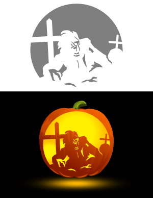 Zombie Coming Out of Grave Pumpkin Stencil