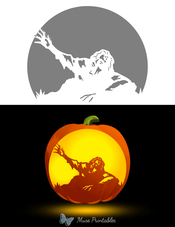 Zombie Coming Out of Ground Pumpkin Stencil