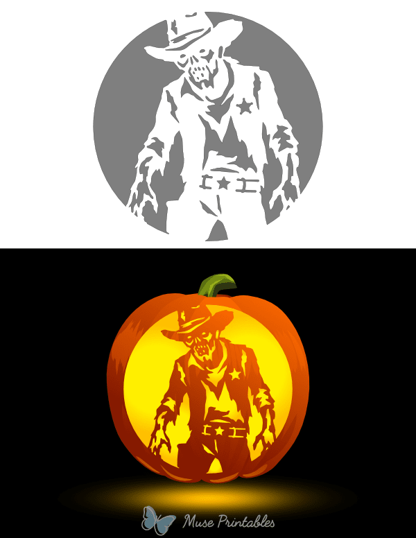 Zombie Cowboy Pumpkin Stencil