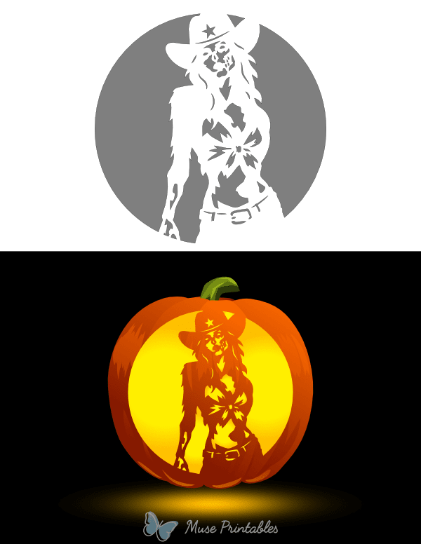 Zombie Cowgirl Pumpkin Stencil