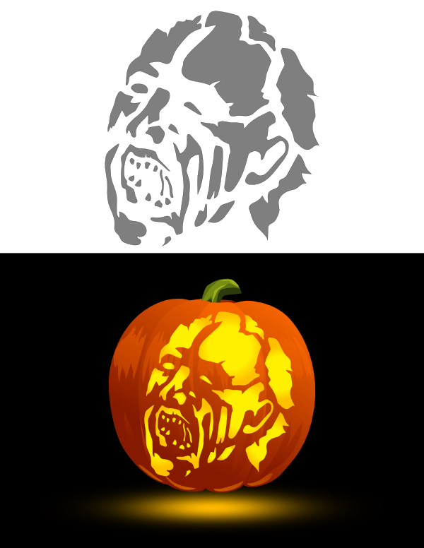 Zombie Face Pumpkin Stencil