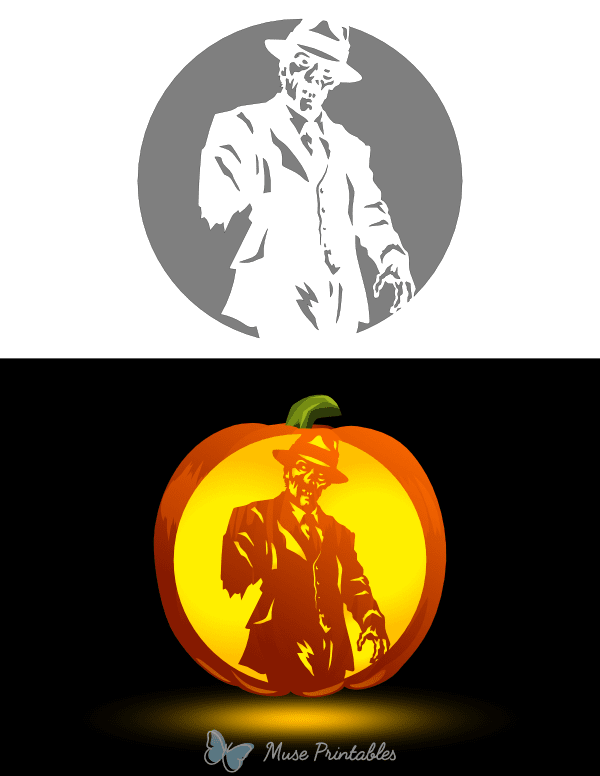Zombie Gangster Pumpkin Stencil