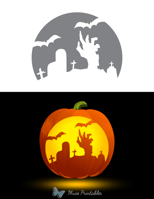 Zombie Graveyard Pumpkin Stencil