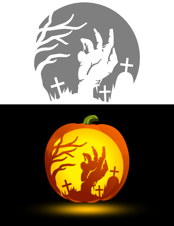 Zombie Hand Coming Out of Grave Pumpkin Stencil