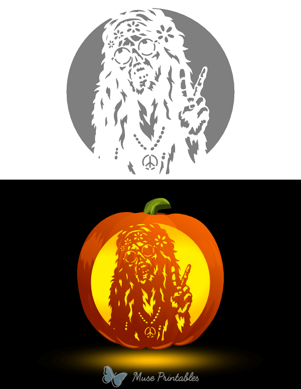 Zombie Hippie Pumpkin Stencil