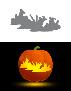 Zombie Horde Emerging From Grave Pumpkin Stencil