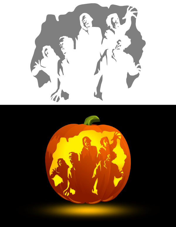 Printable Zombie Horde Pumpkin Stencil