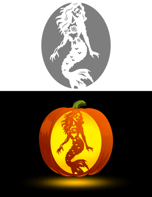 Zombie Mermaid Pumpkin Stencil