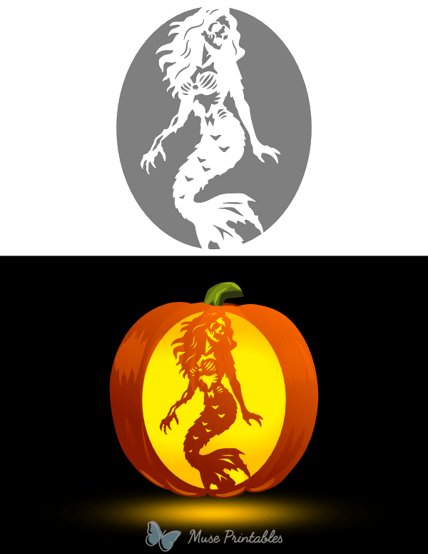 Zombie Mermaid Pumpkin Stencil