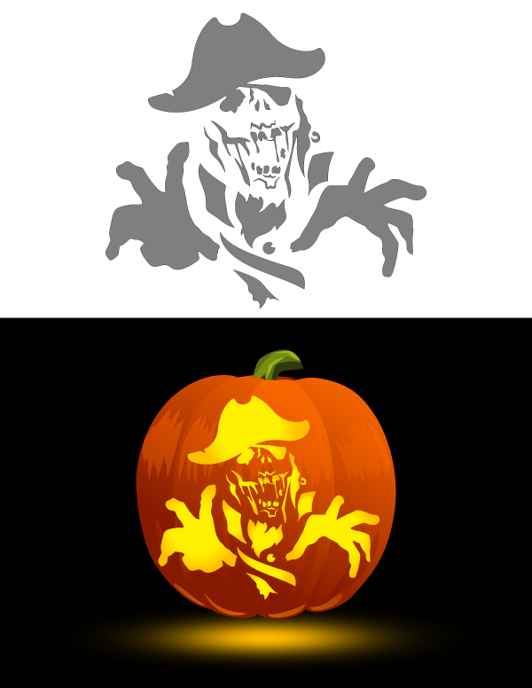 Printable Zombie Pirate Pumpkin Stencil