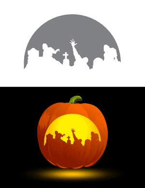Zombies Emerging From a Grave Pumpkin Stencil