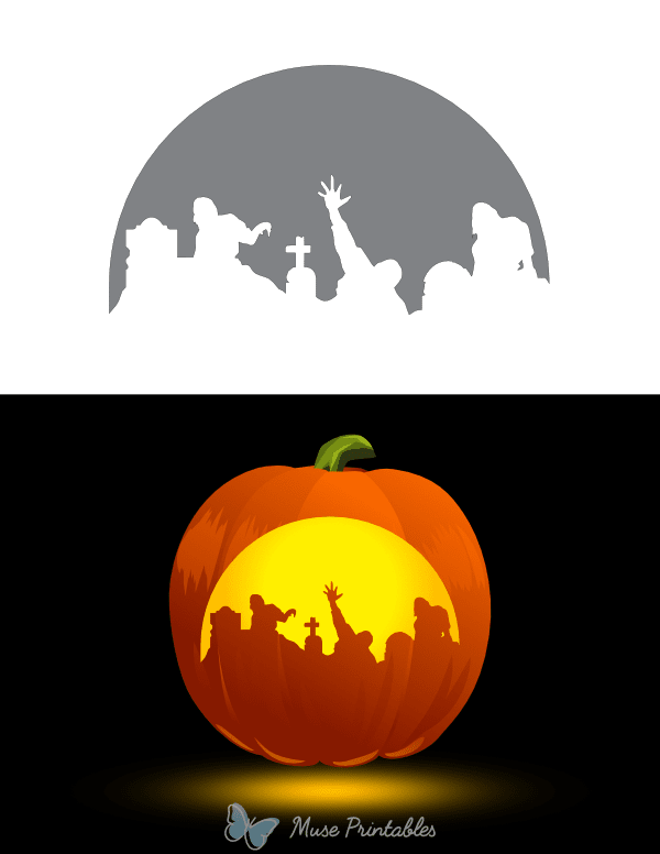 Zombies Emerging From a Grave Pumpkin Stencil