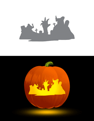Zombies Emerging From Grave Pumpkin Stencil