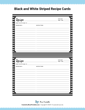 Black And White Striped Recipe Cards