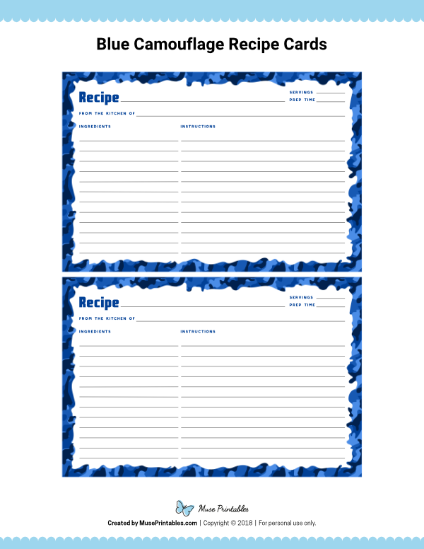Blue Camouflage Recipe Cards