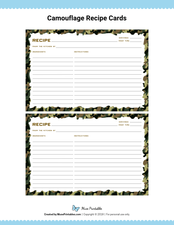 Camouflage Recipe Cards