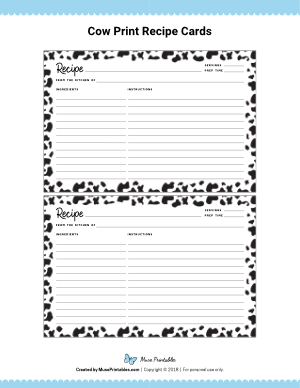 Cow Print Recipe Cards