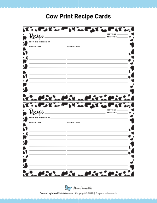 Cow Print Recipe Cards