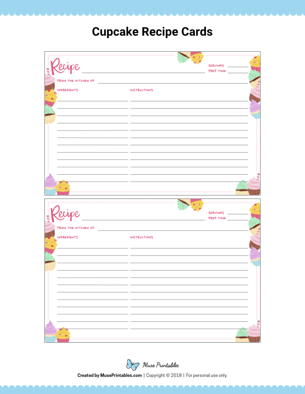 Printable Cupcake Recipe Cards