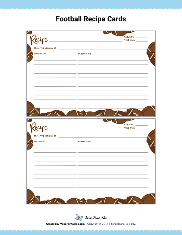 Football Recipe Cards