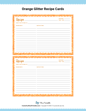 Orange Glitter Recipe Cards