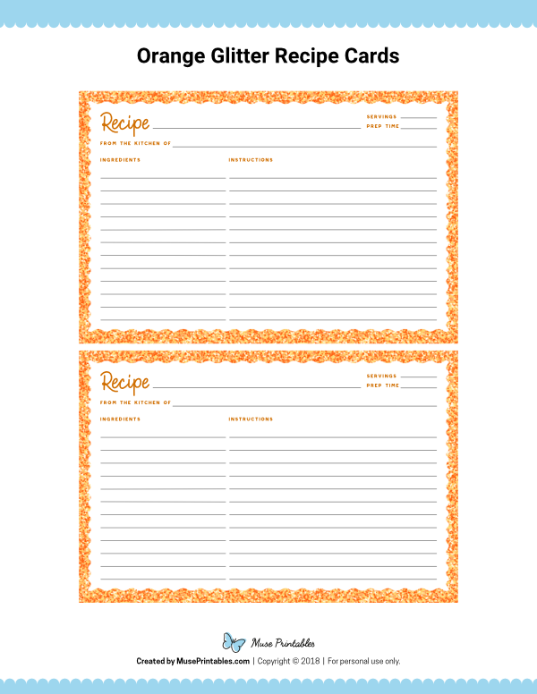 Orange Glitter Recipe Cards