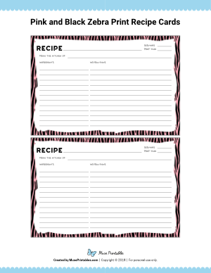Pink And Black Zebra Print Recipe Cards