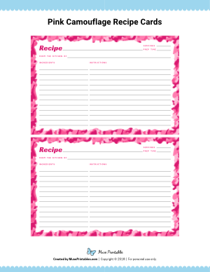 Pink Camouflage Recipe Cards