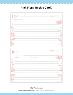 Pink Floral Recipe Cards