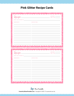 Pink Glitter Recipe Cards