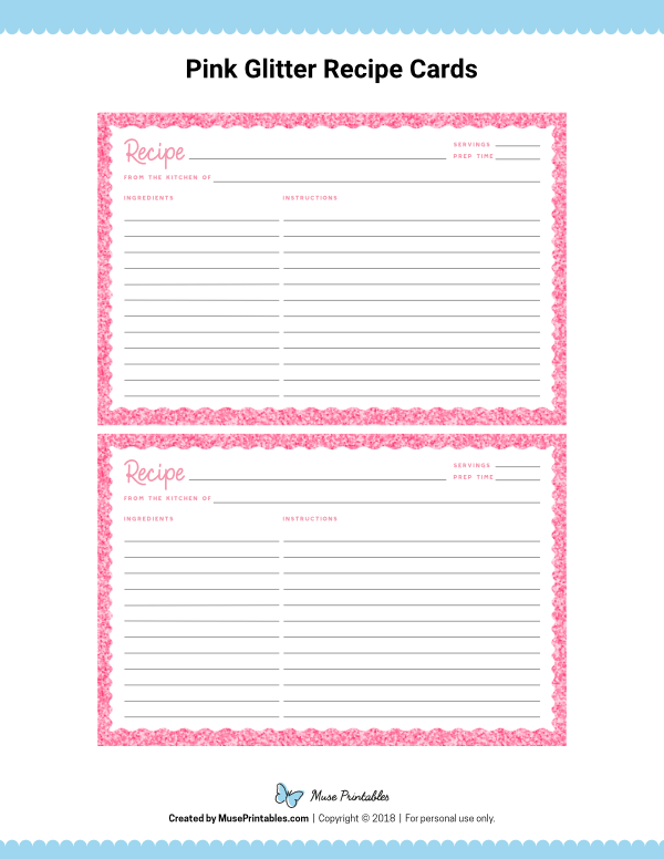 Pink Glitter Recipe Cards