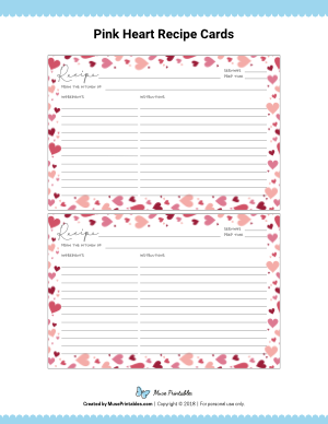 Pink Heart Recipe Cards