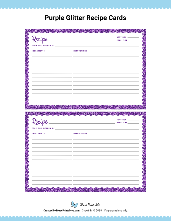 Purple Glitter Recipe Cards