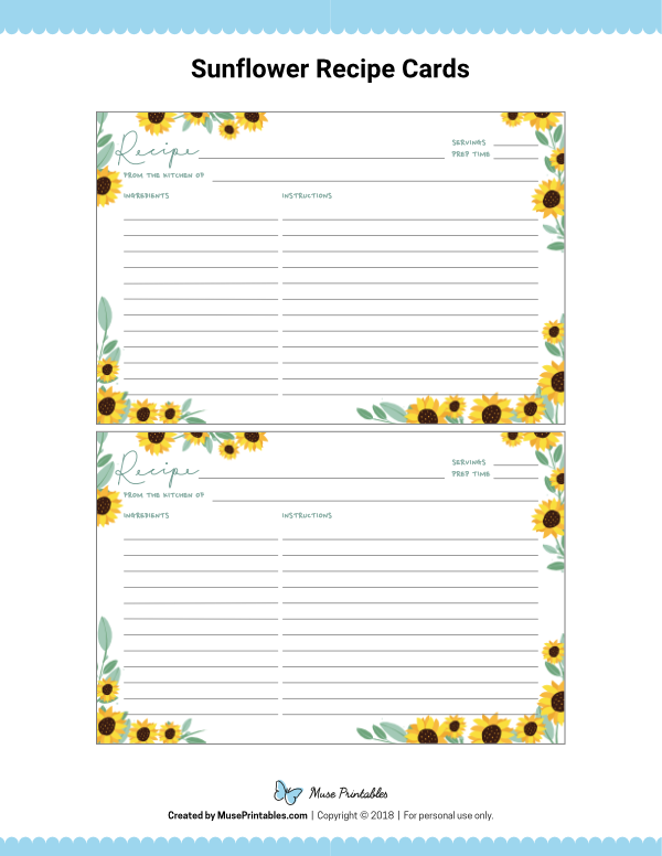 Sunflower Recipe Cards