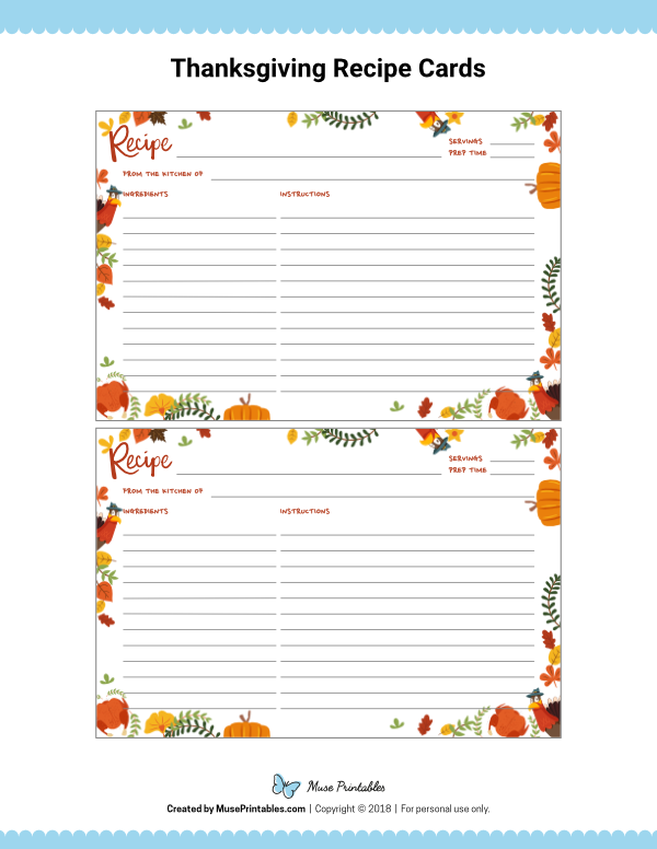 Thanksgiving Recipe Cards