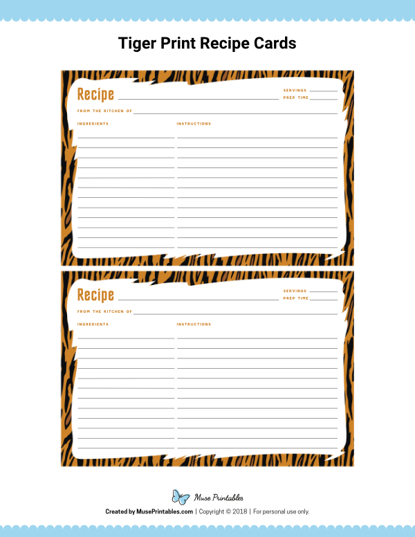 Tiger Print Recipe Cards